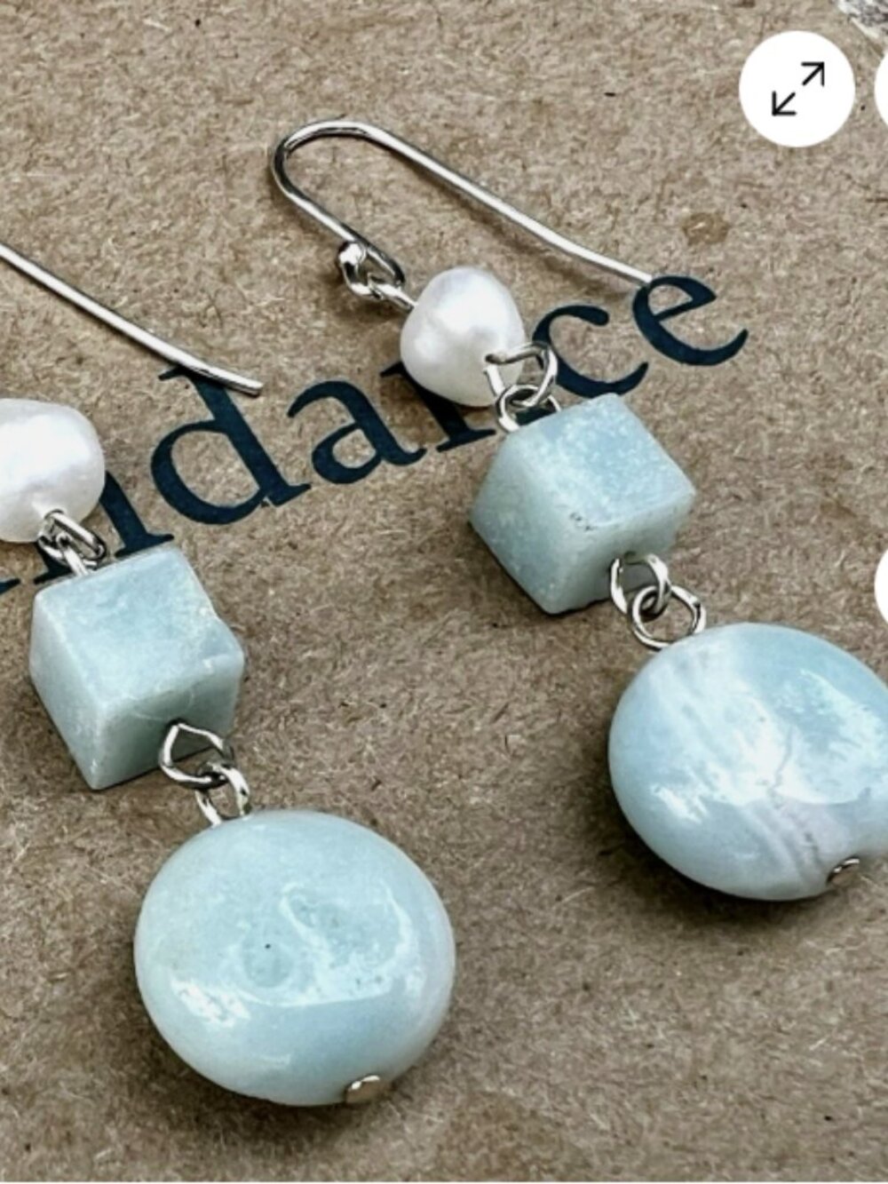 Sundance $98 NEW 2" PEARL AMAZONITE Sterling Silver Handmade Dangle Earrings